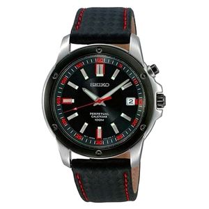 Seiko Black Leather Perpetual Calendar Watch
